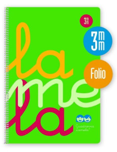 LAMELA CUADERNO ESPIRAL 80H FOLIO 90GR CUADROVÍA 3MM CMARGEN CUBIERTA PP VERDE FLUORESCENTE