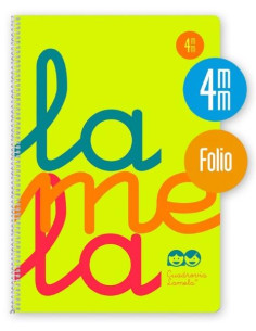 LAMELA CUADERNO ESPIRAL 80H FOLIO 90GR CUADRÍCULA 4MM C MARGEN CUBIERTA PP AMARILLO