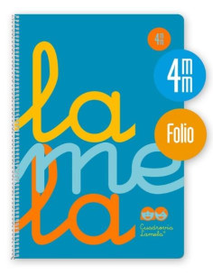 LAMELA CUADERNO ESPIRAL 80H FOLIO 90GR CUADROVÍA 4MM CMARGEN CUBIERTA PP AZUL FLUORESCENTE