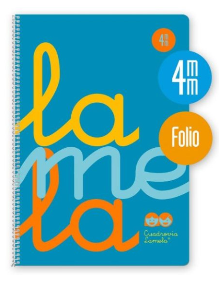 LAMELA CUADERNO ESPIRAL 80H FOLIO 90GR CUADROVÍA 4MM CMARGEN CUBIERTA PP AZUL FLUORESCENTE