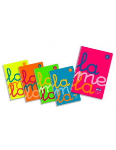 LAMELA CUADERNO ESPIRAL 80H FOLIO 90GR CUADROVÍA 4MM CMARGEN CUBIERTA PP CSURTIDOS FLUORESCENTES