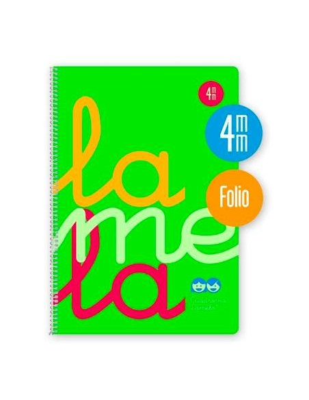 LAMELA CUADERNO ESPIRAL 80H FOLIO 90GR CUADROVÍA 4MM CMARGEN CUBIERTA PP VERDE FLUORESCENTE