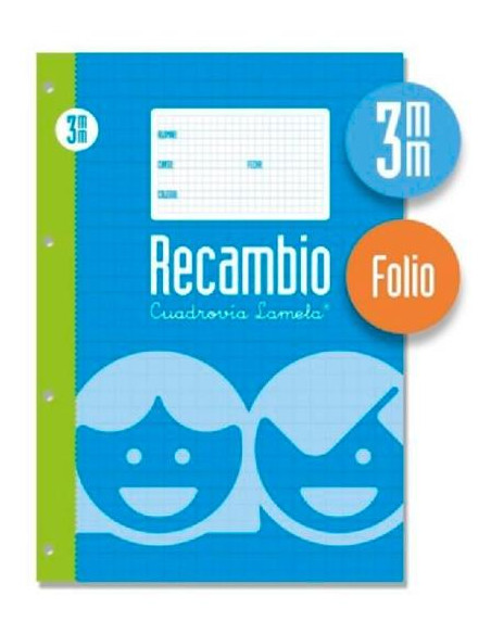 LAMELA RECAMBIO 100H FOLIO 70GR CUADROVÍA 3MM CMARGEN 4 TALADROS OFFSET BLANCO