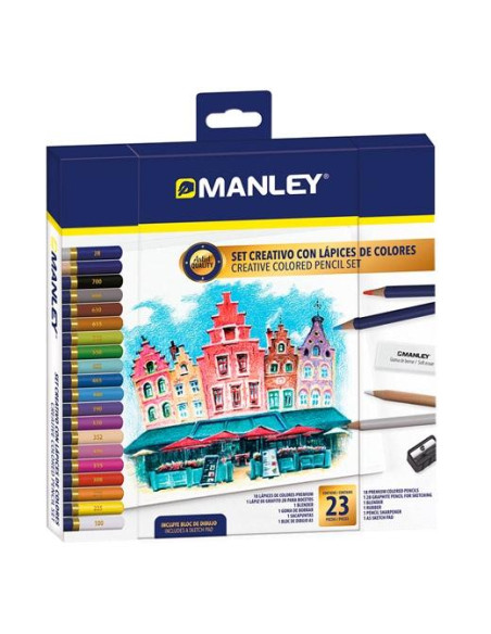 MANLEY SET CREATIVO LÁPICES DE COLORES 23 PIEZAS SURTIDO