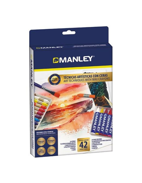 MANLEY SET DE TÉCNICAS ARTÍSTICAS CON CERAS CAJA 42 PIEZAS CSURTIDOS