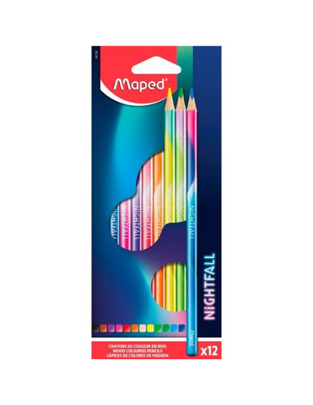MAPED LÁPICES DE COLORES NIGHTFALL DE MADERA FSC CSURTIDOS ESTUCHE 12 UD