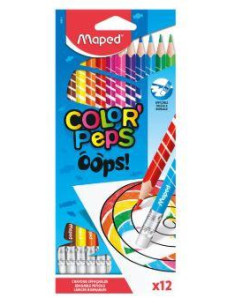 MAPED LÁPICES DE COLORES COLOR´PEPS BORRABLES CSURTIDOS ESTUCHE 12 UD
