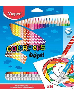 LAPICES de COLORES MAPED COLOR´PEPS BORRABLE OOPS! RESINA Estuche de 24 con GOMA