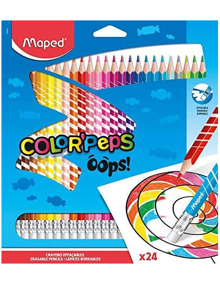 LAPICES de COLORES MAPED COLOR´PEPS BORRABLE OOPS! RESINA Estuche de 24 con GOMA