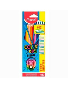 MAPED LÁPICES DE COLORES COLOR´PEPS STRONG CON ETIQUETAS CSURTIDOS ESTUCHE 12 UD