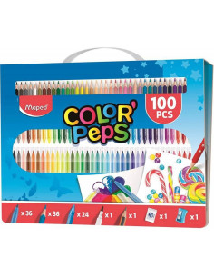 MAPED LÁPICES DE COLORES COLOR´PEPS CSURTIDOS KIT 100 PIEZAS PARA COLOREAR ESTUCHE CON ASA