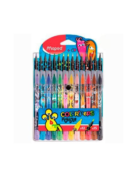 COMBO PACK MAPED MONSTER DE 27 12x Rotuladores de color  15x lapices de colores