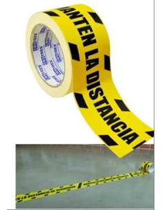 CINTA DE SEÑALIZACIÓN ADHESIVA 72MM X 25METROS AMARILLONEGRO MANTENGA LA DISTANCIA