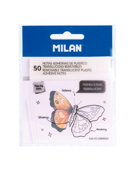 MILAN BLOC NOTAS ADHESIVAS 50H 76X76 PLÁSTICO TRANSLÚCIDAS