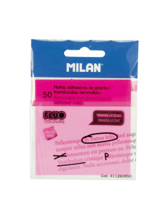 MILAN BLOC NOTAS ADHESIVAS REMOVIBLES 50H 76X76 PLÁSTICO TRANSLÚCIDAS ROSA FLUORESCENTE