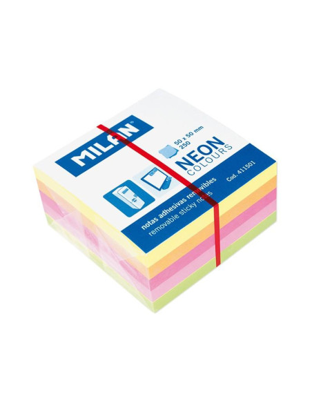 MILAN CUBO DE NOTAS ADHESIVAS 250 HOJAS 50X50 COLORES NEÓN