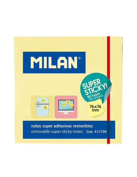 MILAN BLOC NOTAS SÚPER ADHESIVAS REMOVIBLES 90H 76X76 AMARILLO CLARO