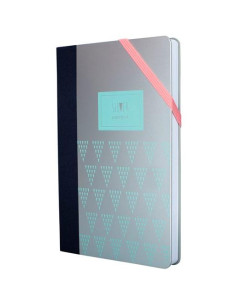 MILAN LIBRETA PAPERBOOK MEDIANA 208 PAG CIERRE CON GOMA 21X146X16 CM SILVER TURQUESA