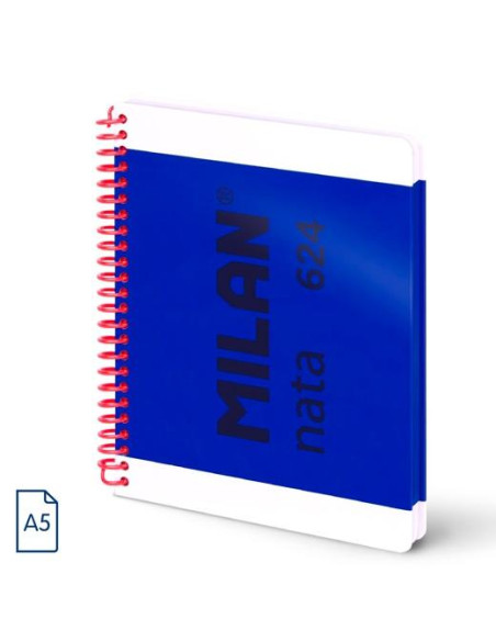 MILAN CUADERNO ESPIRAL A5 80H 95GR 5X5MM TAPA DURA COLECCIÓN NATA 624 SINCE 1918 AZUL