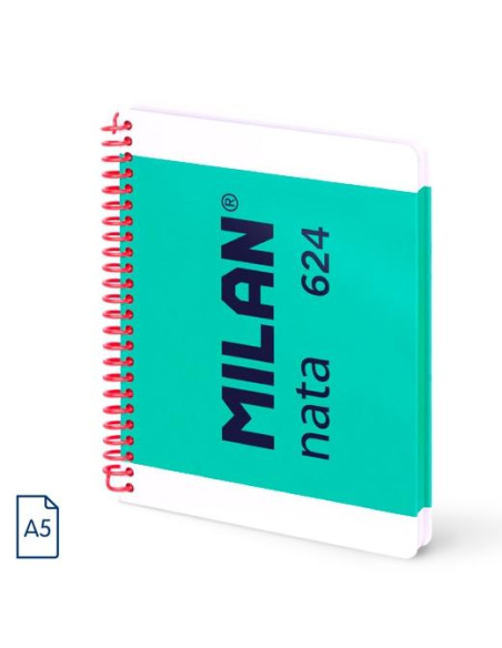 MILAN CUADERNO ESPIRAL A5 80H 95GR 5X5MM TAPA DURA COLECCIÓN NATA 624 SINCE 1918 VERDE