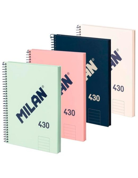MILAN LIBRETA CON ESPIRAL A4 80 HOJAS 95GR PAPEL BLANCO SERIE 1918 PACK 4 COLORES SURTIDOS