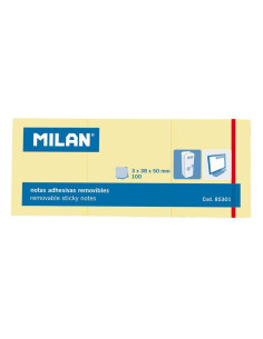 MILAN BLOC NOTAS ADHESIVAS REMOVIBLES 100H 38X50 AMARILLO CLARO PACK 3 UD