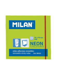 MILAN BLOC NOTAS ADHESIVAS REMOVIBLES 100H 76X76 VERDE FLUORESCENTE