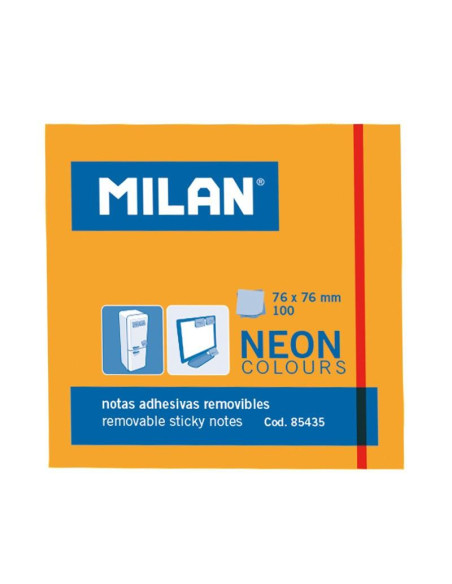 MILAN BLOC NOTAS ADHESIVAS REMOVIBLES 100H 76X76 NARANJA FLUORESCENTE