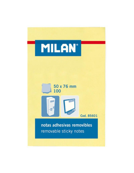MILAN BLOC NOTAS ADHESIVAS REMOVIBLES 100H 50X76 AMARILLO CLARO