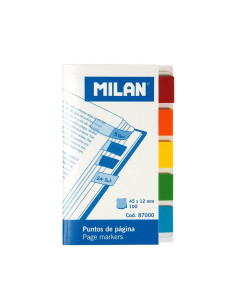 MILAN MARCADORES DE PÁGINA 100 PUNTOS 45X12MM 5 COLORES TRANSPARENTES