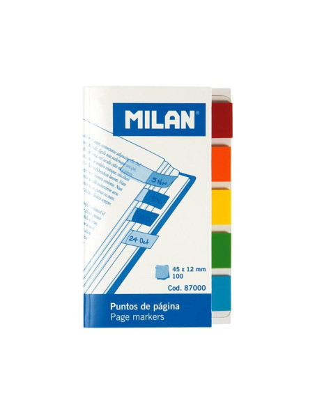 MILAN MARCADORES DE PÁGINA 100 PUNTOS 45X12MM 5 COLORES TRANSPARENTES