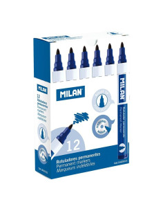 MILAN ROTULADOR PERMANENTE PUNTA REDONDA Ø4MM AZUL CAJA 12 UD