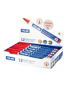 MILAN ROTULADOR PERMANENTE PUNTA REDONDA Ø4MM ROJO CAJA 12 UD