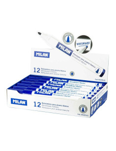 MILAN ROTULADOR PIZARRA BLANCA PUNTA REDONDA AZUL CAJA 12 UD
