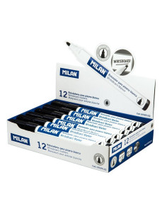 MILAN ROTULADOR PIZARRA BLANCA PUNTA REDONDA NEGRO CAJA 12 UD