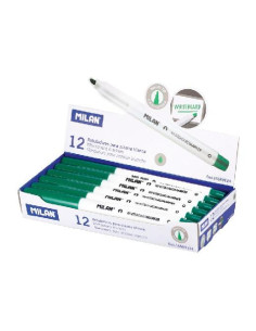 MILAN ROTULADOR PIZARRA BLANCA PUNTA REDONDA 37MM VERDE CAJA 12 UD