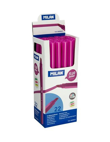 MILAN MARCADOR FLUORESCENTE JUNIOR PUNTA BISELADA ROSA CAJA 22 UD