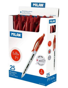 MILAN BOLÍGRAFO P1 CUERPO TRANSPARENTE ROJO -CAJA 25U-