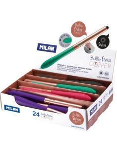 MILAN BOLÍGRAFO STYLUS COPPER CON PUNTERO AZUL 4 COLORES SURTIDOS EXPOSITOR -24U-