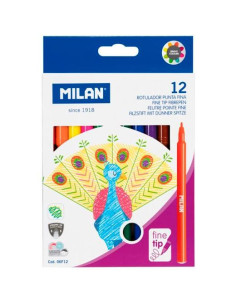 MILAN ROTULADORES PUNTA FINA 2MM COLORES SURTIDOS ESTUCHE 12 UD