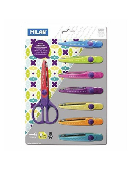 MILAN TIJERAS AMBIDIESTROS CORTE EN ZIG ZAG SIMÉTRICAS 8 HOJAS INTERCAMBIABLES BLISTER CSURTIDOS