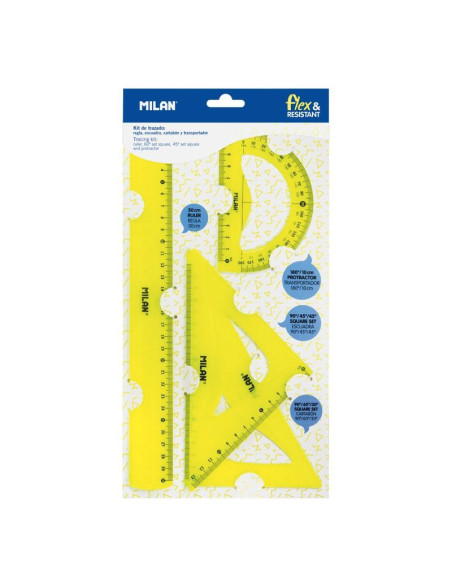 MILAN REGLAS FLEX&RESISTANT 30 CM AMARILLO TRANSLUCIDO KIT 4 PIEZAS