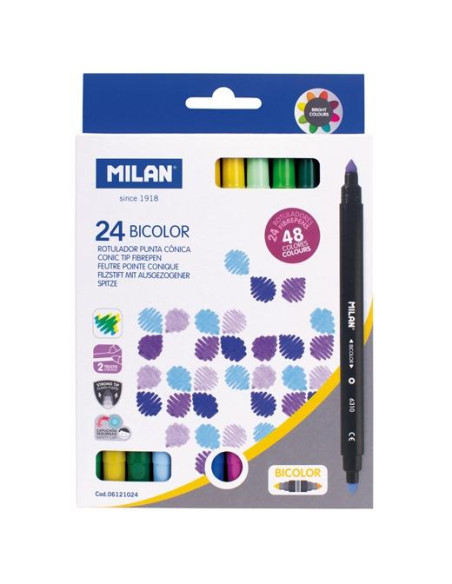 MILAN ROTULADORES BICOLOR DOBLE PUNTA ESTUCHE 24 CSURTIDOS