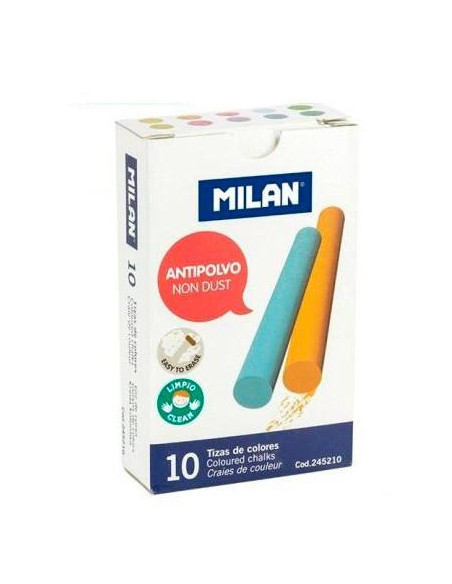MILAN TIZAS COLOR ANTIPOLVO CARBONATO CÁLCICO CAJA DE 10