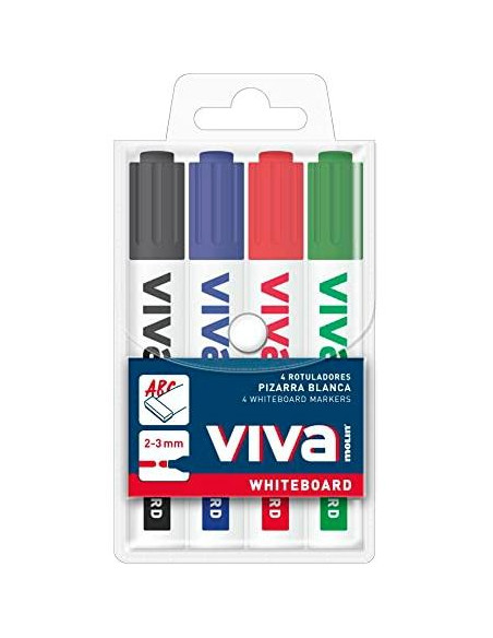 MOLIN ROTULADOR PIZARRA BLANCA VIVA PUNTA REDONDA CSURTIDOS BLÍSTER 4 UD