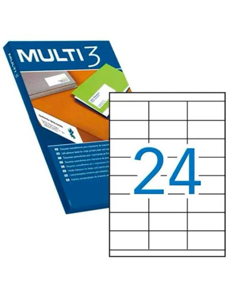 MULTI-3 ETIQUETAS ADHESIVAS 70X35MM INKJETLÁSER CRECTOS 24 X 100H BLANCO