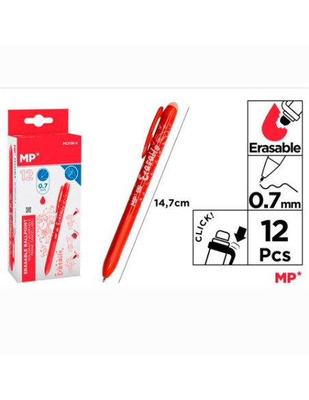 BOLÍGRAFO TINTA BORRABLE CLICK SYSTEM RETRÁCTIL 07MM ROJO