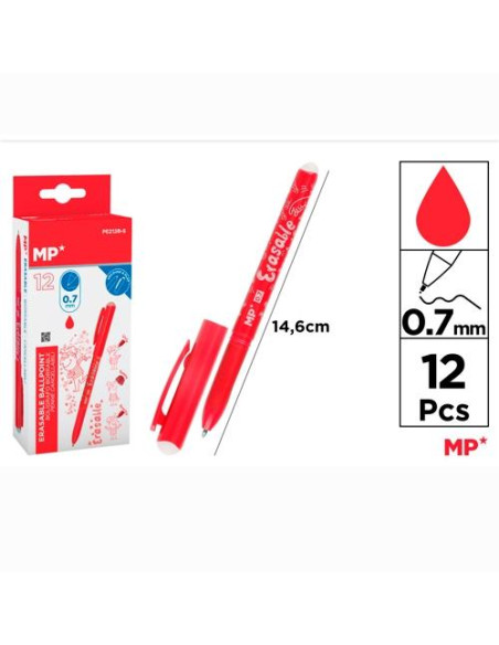 BOLIGRAFO TINTA BORRABLE CON CAPUCHÓN 07MM ROJO