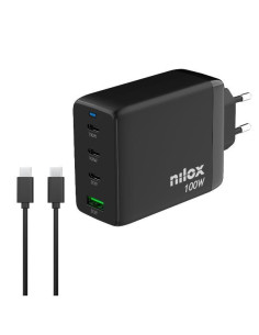 NILOX CARGADOR UNIVERSAL GAN 100W 4 PUERTOS Y CABLE USB-C A ESB-C DE 2 METROS NEGRO