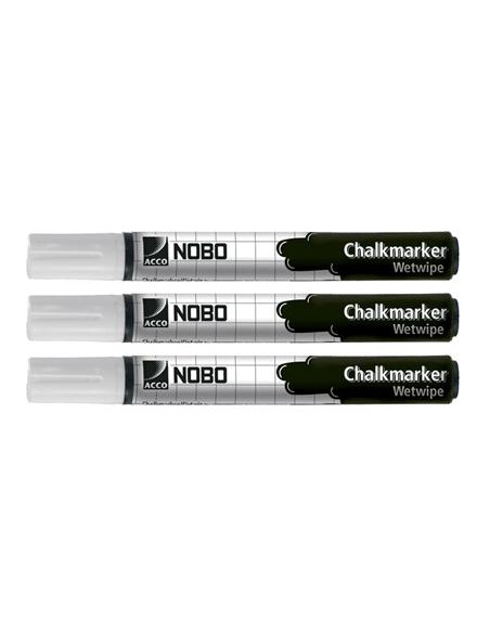 NOBO MARCADORES TIZA LÍQUIDA BORRADO HÚMEDO BLANCO PACK -3U-